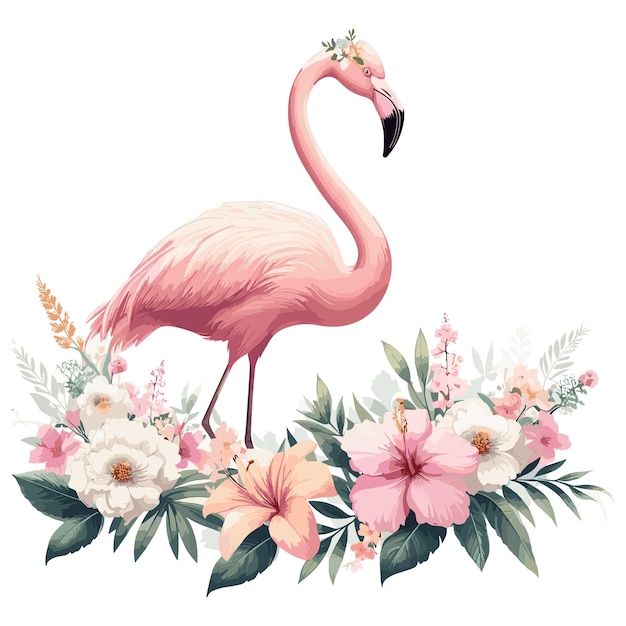 Funny Flamingo in vector style isolated on white