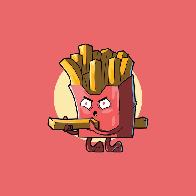 Funny French fries package character vector illustration Food funny imagination design concept