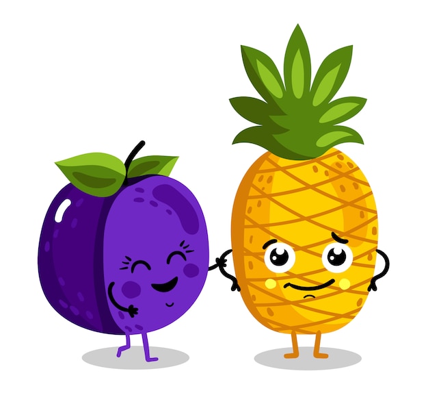 Funny fruit isolated cartoon characters