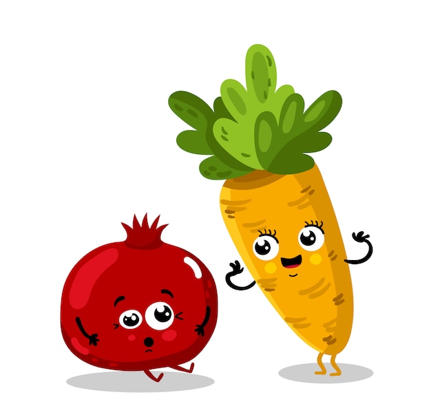 Funny fruit and vegetable cartoon characters