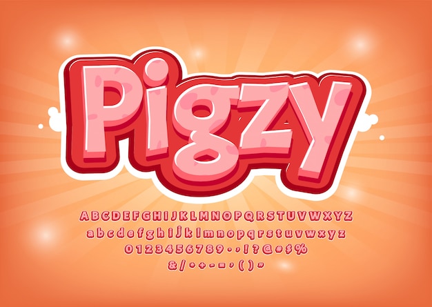 Funny game, Pig font, comic style title, text effect,  pink alphabet. Numbers, symbols