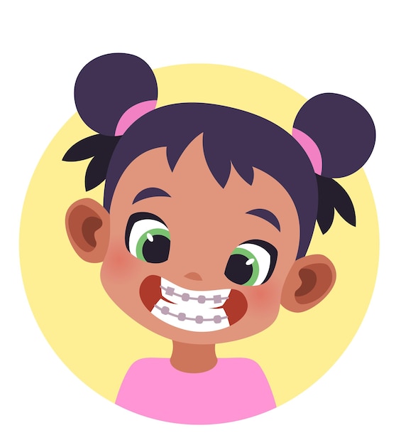 Funny girl with brackets Cute kid web avatar