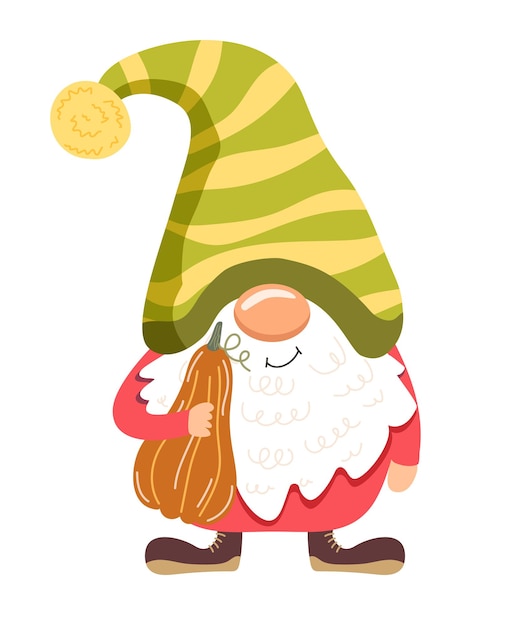 Funny gnome with a pumpkin Vector illustration