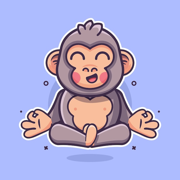 funny gorilla animal character mascot with yoga meditation pose isolated cartoon