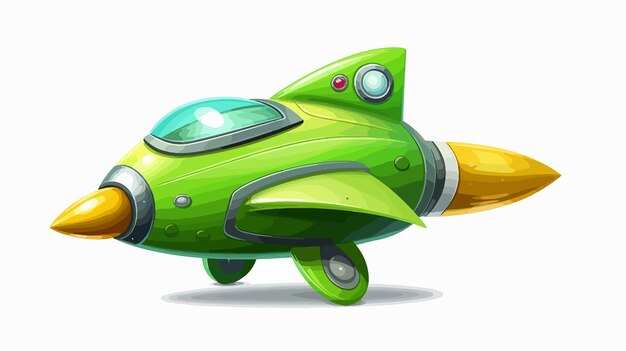 Vector funny green rocket ship cartoon illustration