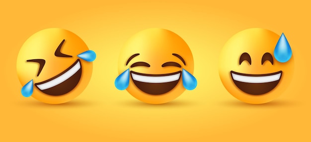 funny grinning emoji face with tears of joy and rolling laughing emoticon with sweat emotion