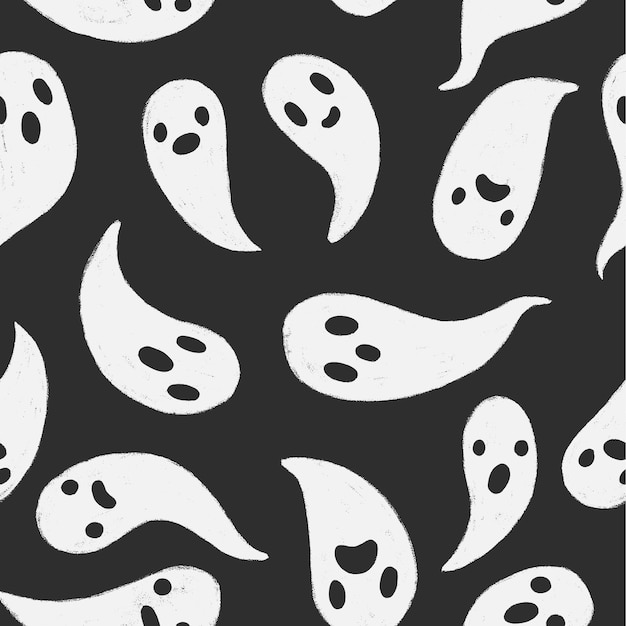 Funny hand drawn ghosts. Halloween vector seamless pattern