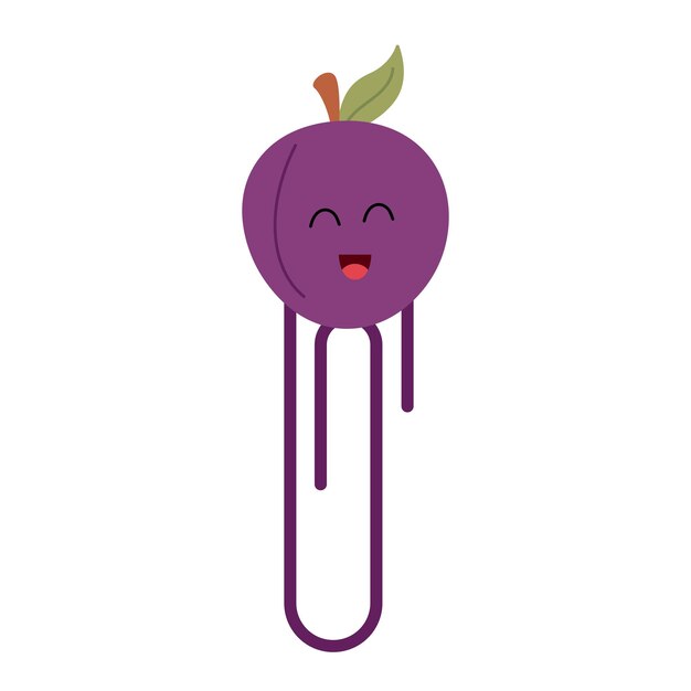 Vector funny hand drawn paper clip for kids with plum character cute safety pins