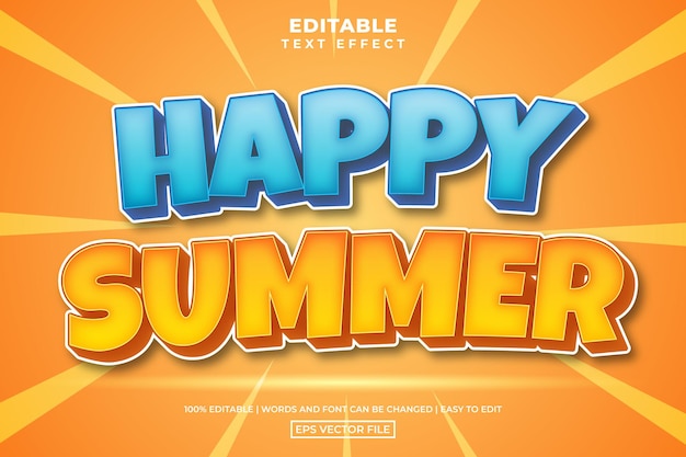 Funny happt summer text style, editable text effect vector