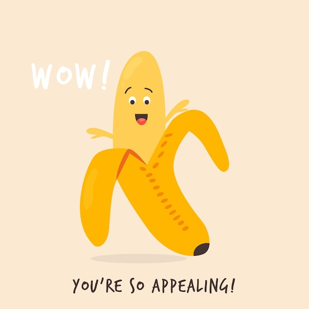 Funny happy banana character design Vector illustration