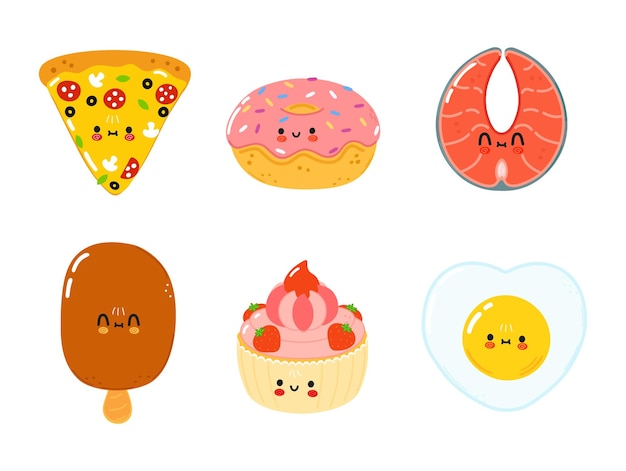 Funny happy fast food characters set