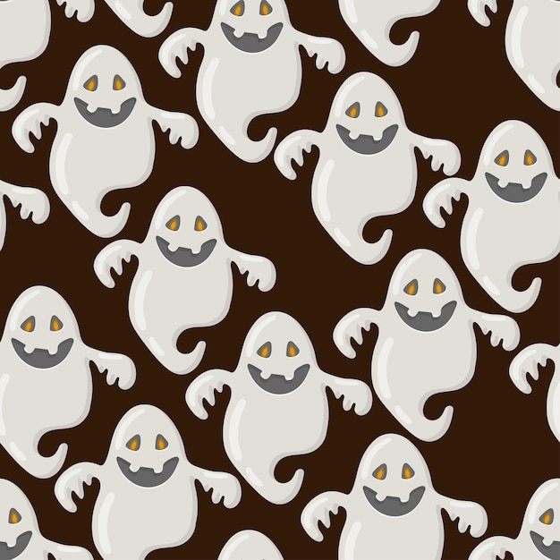 Funny happy ghost vector seamless pattern Childish spooky boo background for kids Magic scary spirit