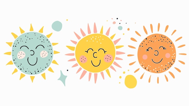 Vector funny happy smiley sun character hand drawn cute sum illustration