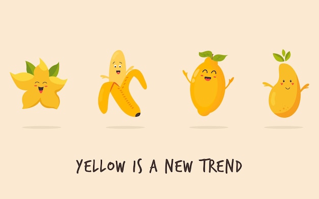 Funny happy yellow character fruits Vector illustration