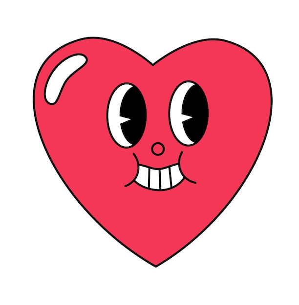 Funny heart on white background Retro cartoon character smiling Perfect for icon stickers web design