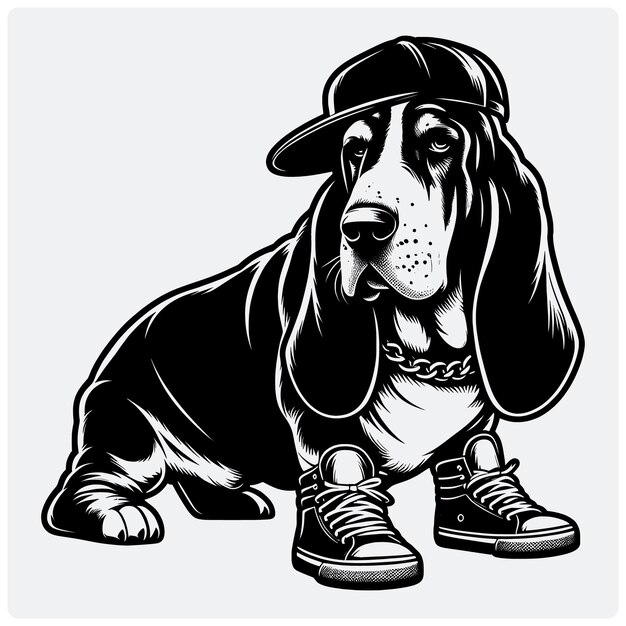 Vector funny hip hop basset hound dog svg file basset hound svg dog svg vector silhouette