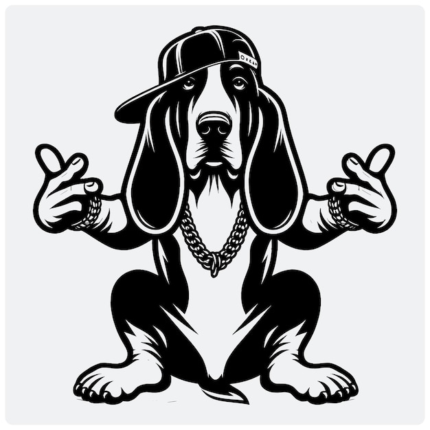 Vector funny hip hop basset hound dog svg file basset hound svg dog svg vector silhouette