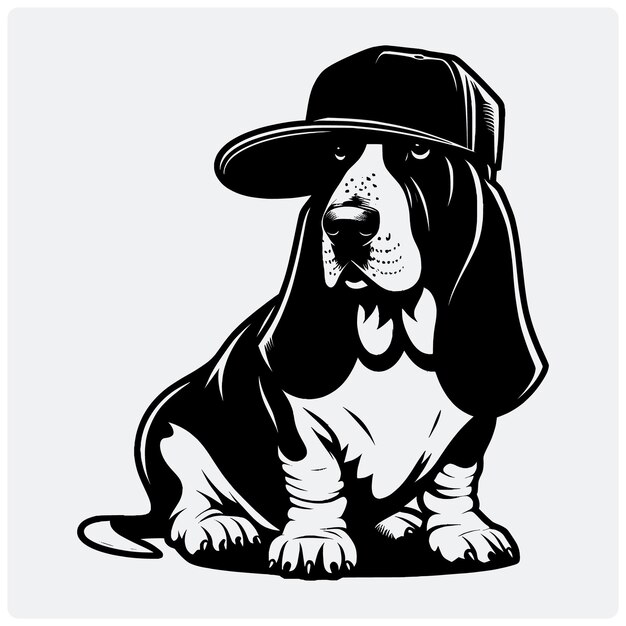 Vector funny hip hop basset hound dog svg vector silhouette file