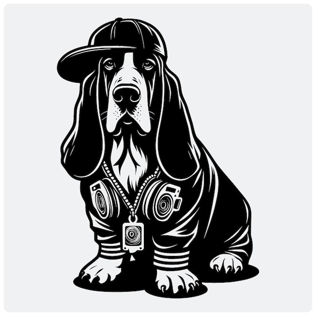 Vector funny hip hop basset hound dog svg vector silhouette file