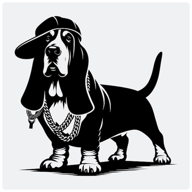 Vector funny hip hop basset hound dog svg vector silhouette file