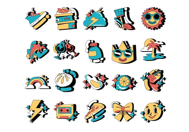 Vector funny hippy sticker pack