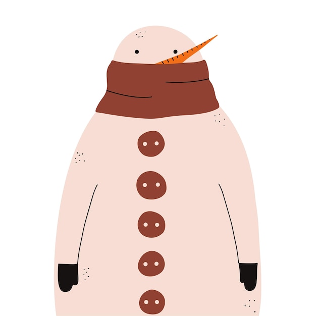 Funny holiday snowman in a scarf Vector illustration in hand drawn style