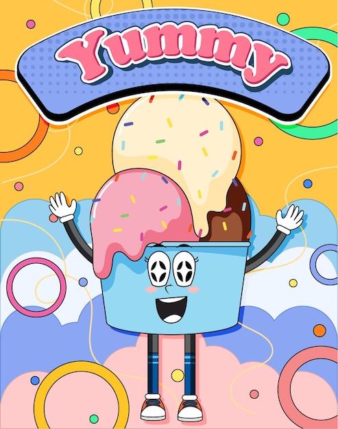 Funny ice cream cartoon character