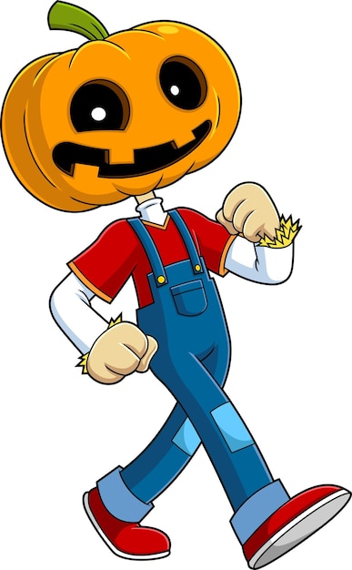 Funny Jack O Lantern Cartoon Character Walking Vector Hand Drawn Illustration