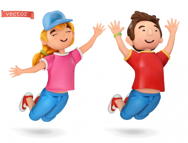 Funny kids, girl and boy. 3d  cartoon icon