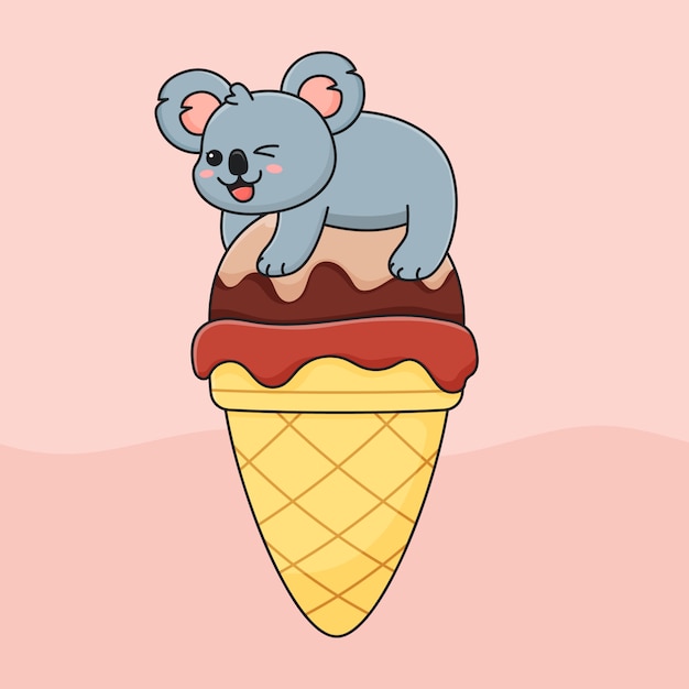 Funny koala on ice cream