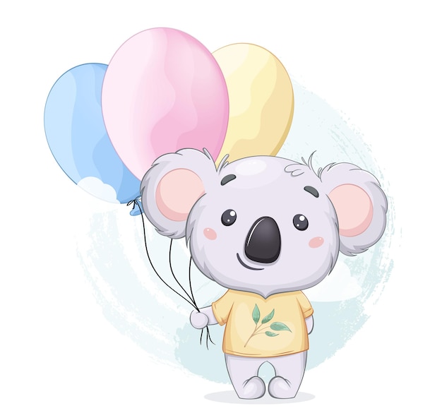 Funny koala with balloons Cute cartoon character Usable for print baby shower etc