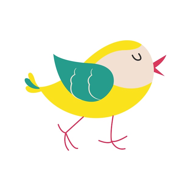 Funny little bird of yellow and green Vector illustration