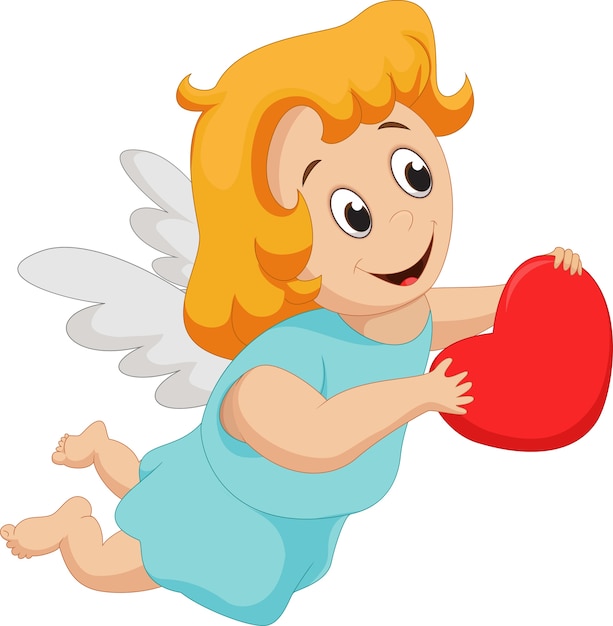 funny little girl cupid holding red heart