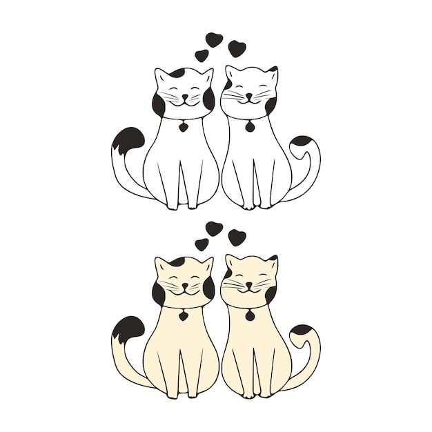 Funny lovers cats doodle icon Cute pets vector art on white background