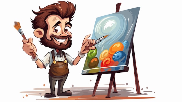 Vector funny man starting to paint vector illustration