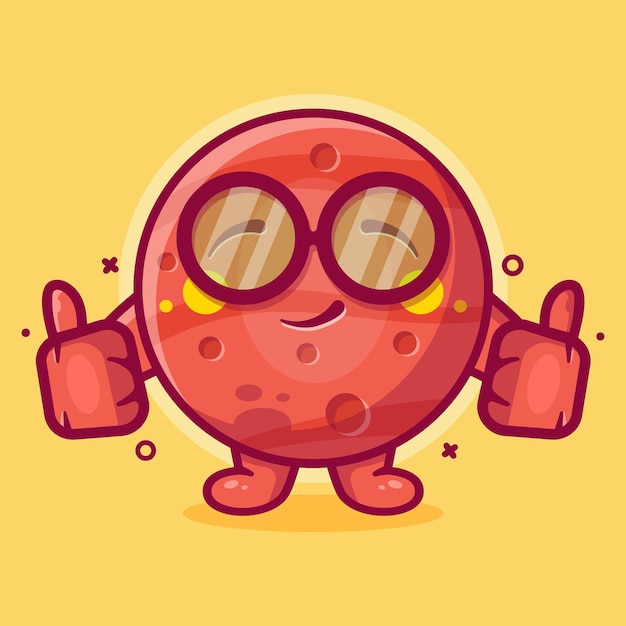 funny Mars planet character mascot with thumb up hand gesture isolated cartoon in flat style design