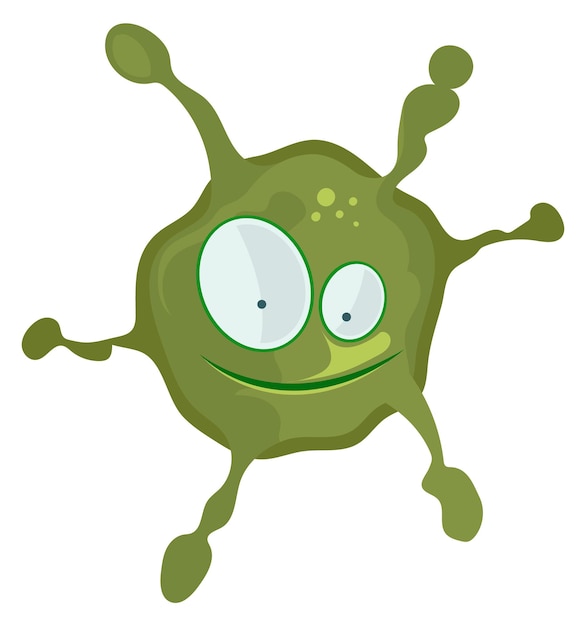 Funny microbe Cartoon bacteria face Green germ isolated on white background