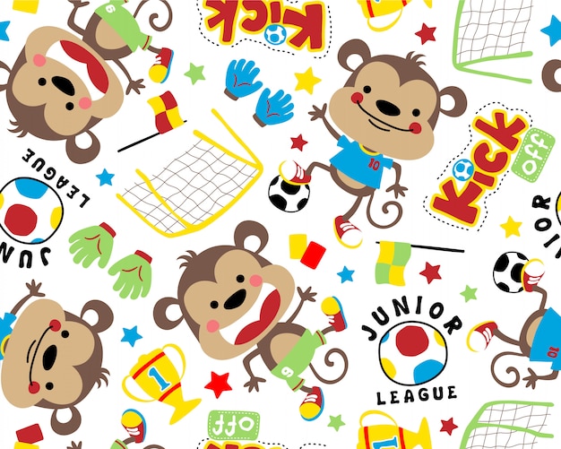 funny monkey cartoon on seamless pattern vector