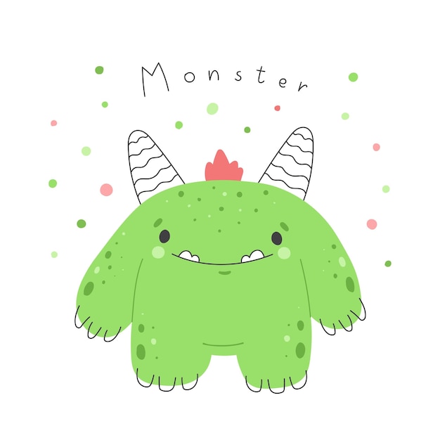 Funny monster print with smiling face doodle