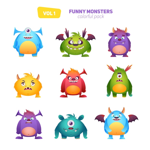 Funny monsters set isolated on background 