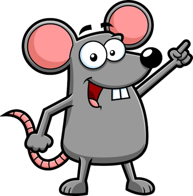 Funny Mouse Cartoon Character Pointing. Vector Hand Drawn Illustration