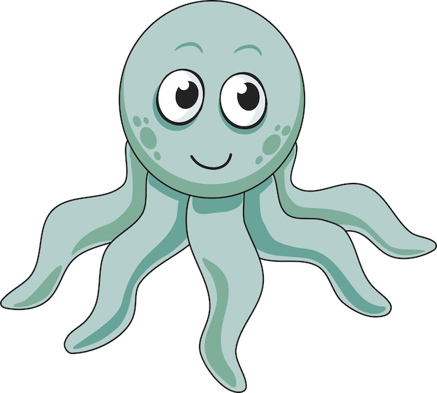 Funny octopus cartoon vector illustration for print children picture on white background