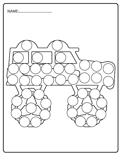 Funny Off Road of Monster Truck Dot Marker Coloring Pages Worksheets for Toddler