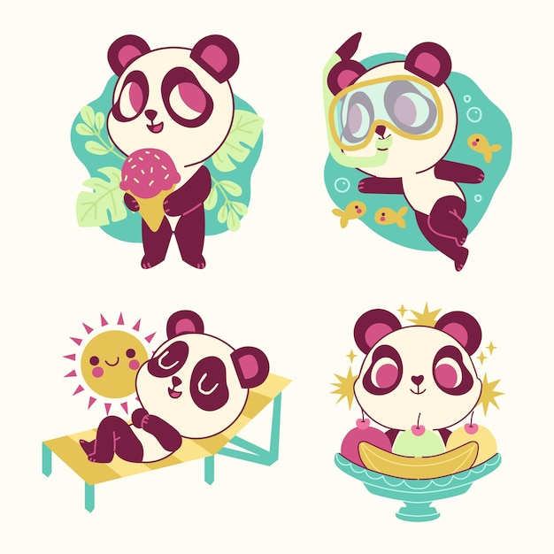 Funny panda bear stickers collection