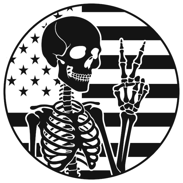 Funny Peace Sign skeleton with Usa Flag Vector FilesSkeleton Svg Skull With Peace sign Svg