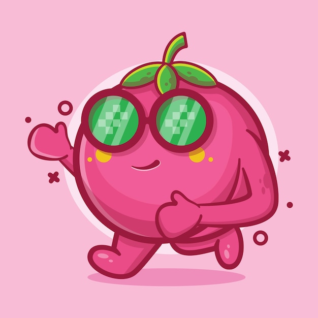 funny peach fruit character mascot running isolated cartoon in flat style design