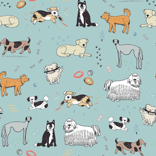 Funny pet dog vector seamless pattern