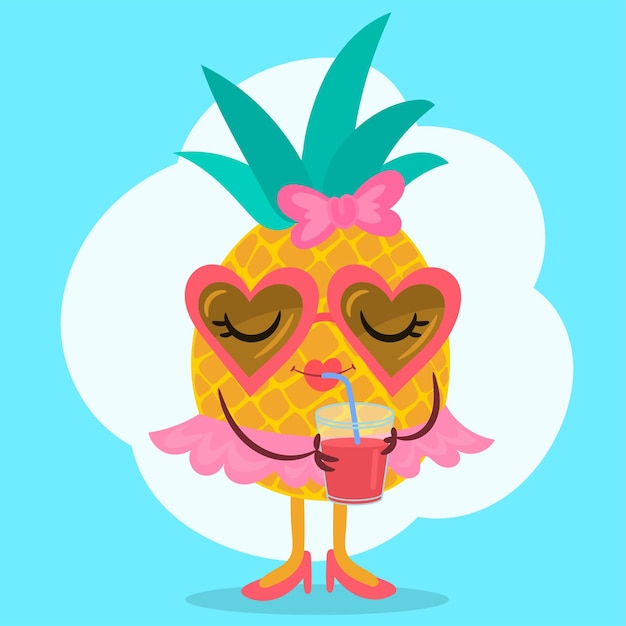 Funny pineapple character in summer time