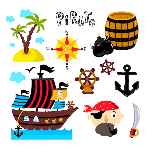 Funny pirate elements isolated