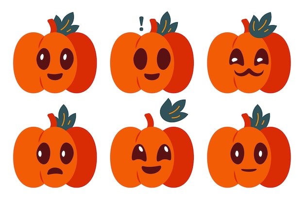 Funny pumpkin with emotions Collection of Halloween stickers for chats Vector illustration